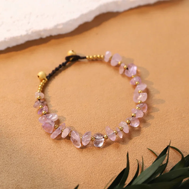 Wax rope woven with copper & gemstones