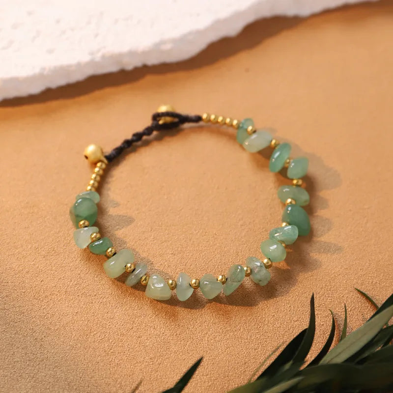 Wax rope woven with copper & gemstones