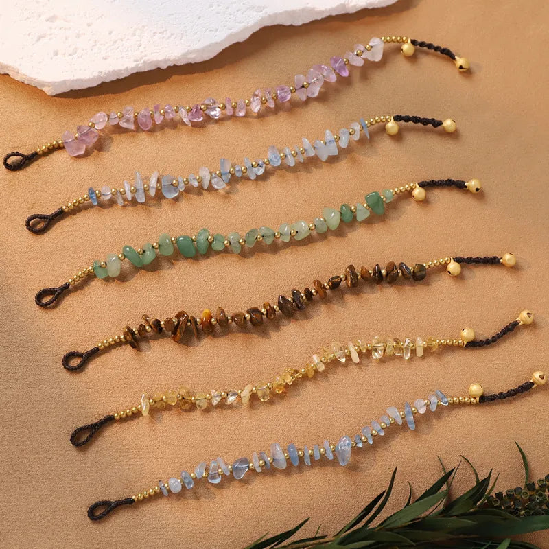 Wax rope woven with copper & gemstones