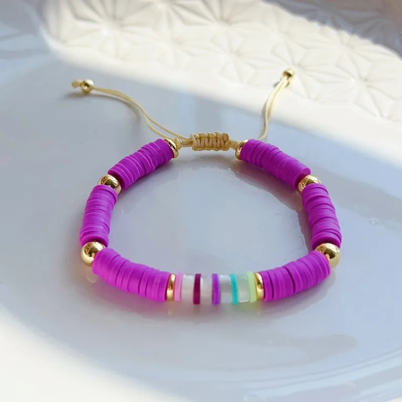 Funky ethnic beaded clay adjustable bracelet