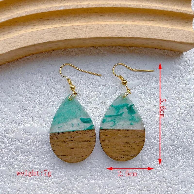Resin & wood earrings Aqua