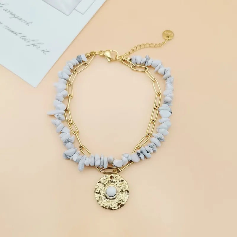 Natural Stone Beaded Chain Paperclip Chain Bracelets