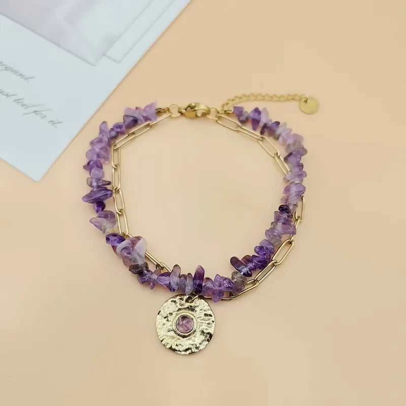 Natural Stone Beaded Chain Paperclip Chain Bracelets