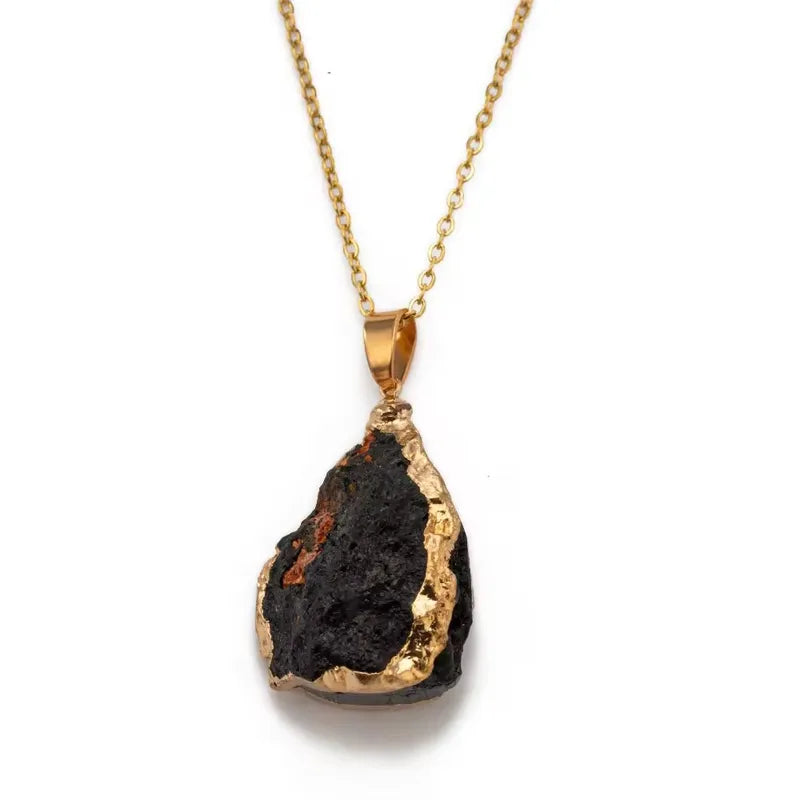 Natural raw stone gold foil pendant