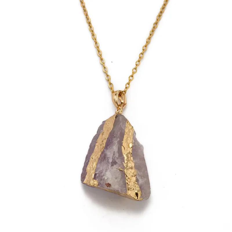 Natural raw stone gold foil pendant