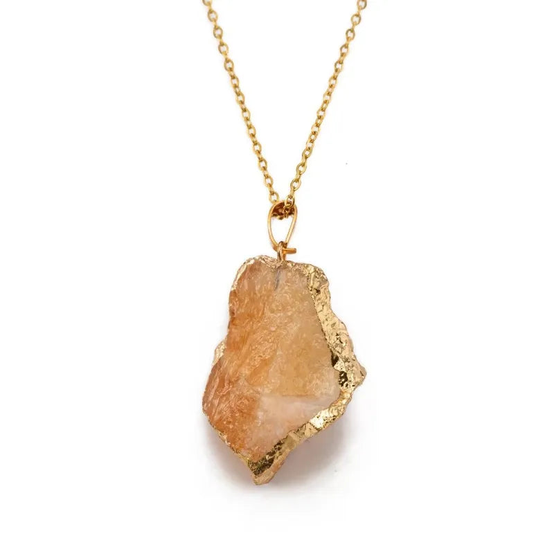 Natural raw stone gold foil pendant