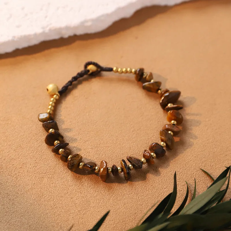 Wax rope woven with copper & gemstones