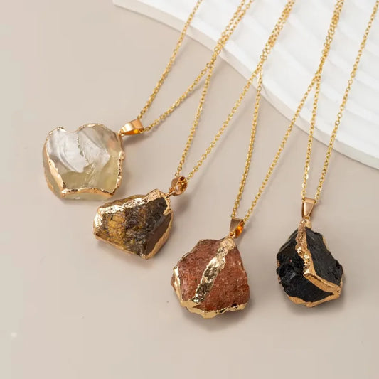 Natural raw stone gold foil pendant