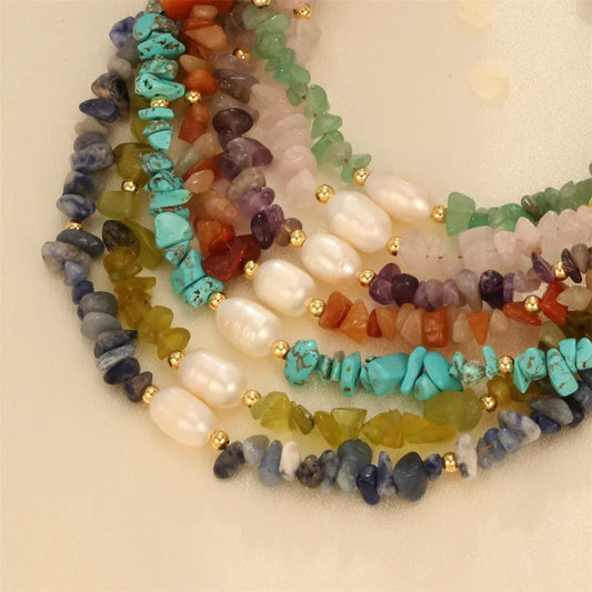 Gemstone Chip & Pearl Choker