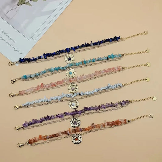 Natural Stone Beaded Chain Paperclip Chain Bracelets