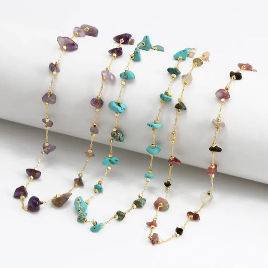 irregular gemstone chips on gold plated chain