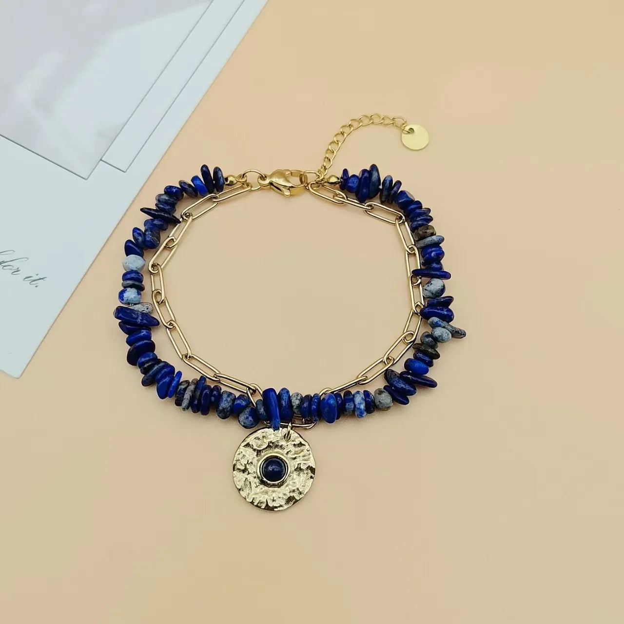 Natural Stone Beaded Chain Paperclip Chain Bracelets