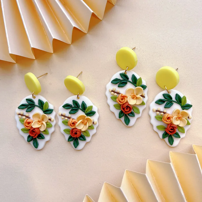 Floral clay earrings