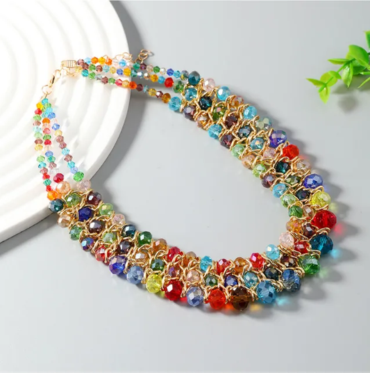 Woven glass crystal necklace