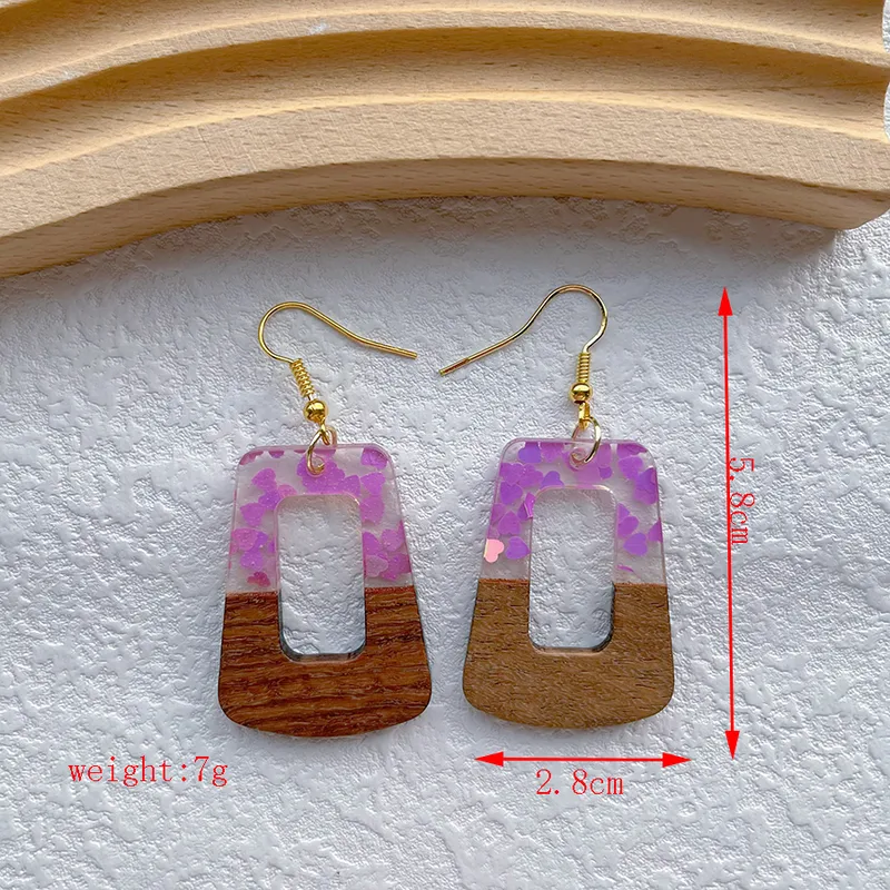 Resin & wood earrings pink