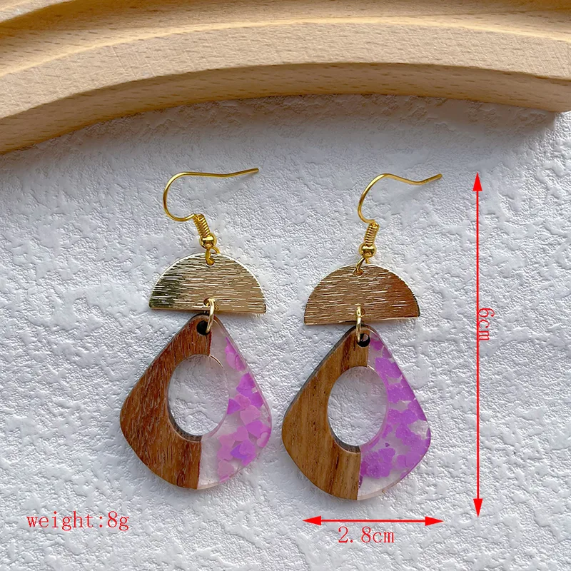 Resin & wood earrings pink