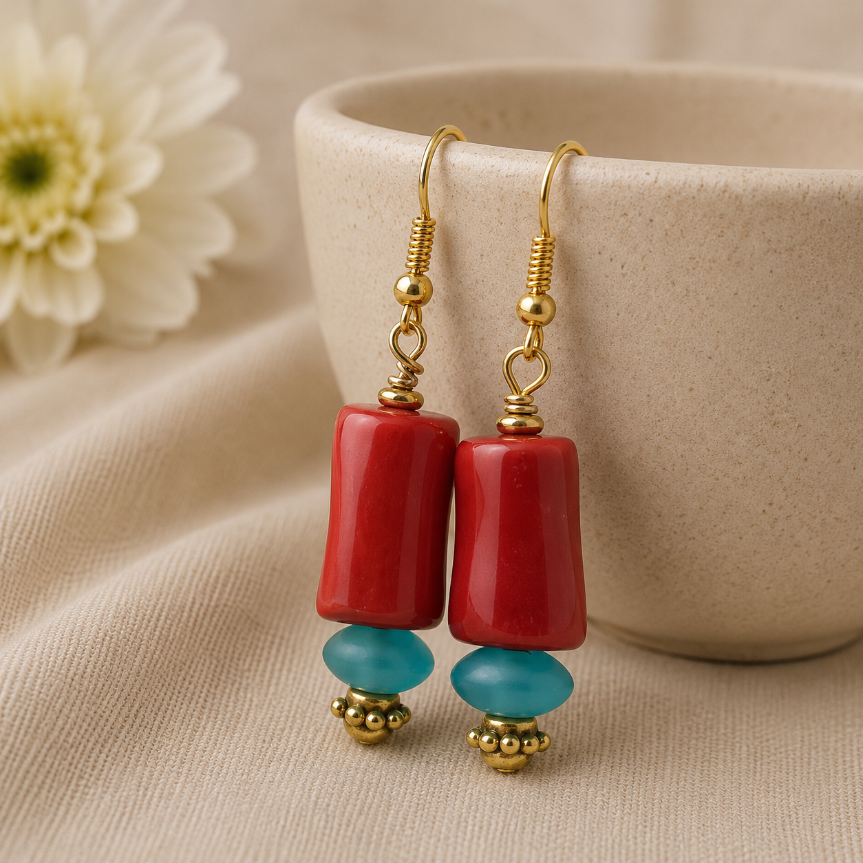 Earrings Coral & Crystal