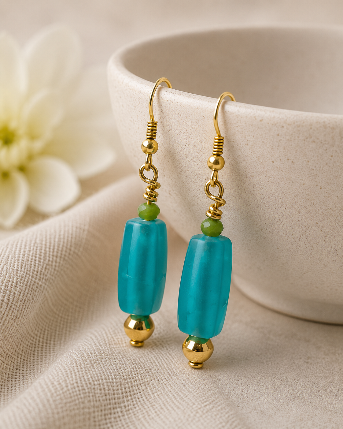 Earrings Brass, glass & Crystal