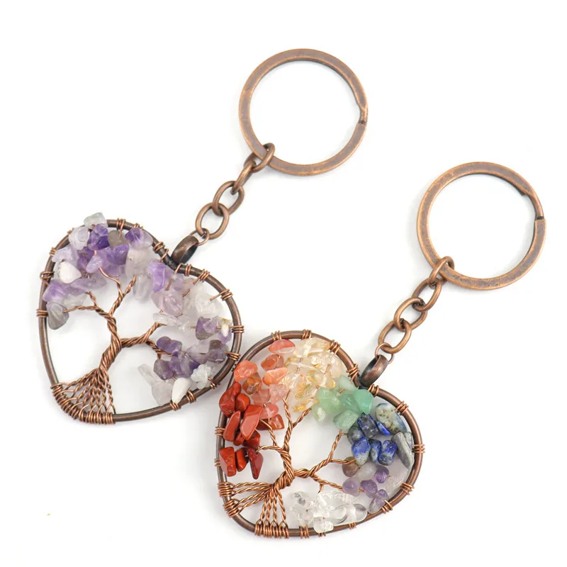 Keyring heart tree of life gemstones
