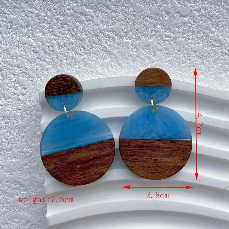 Resin & wood earrings blue