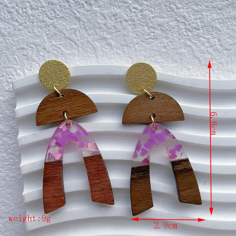 Resin & wood earrings pink