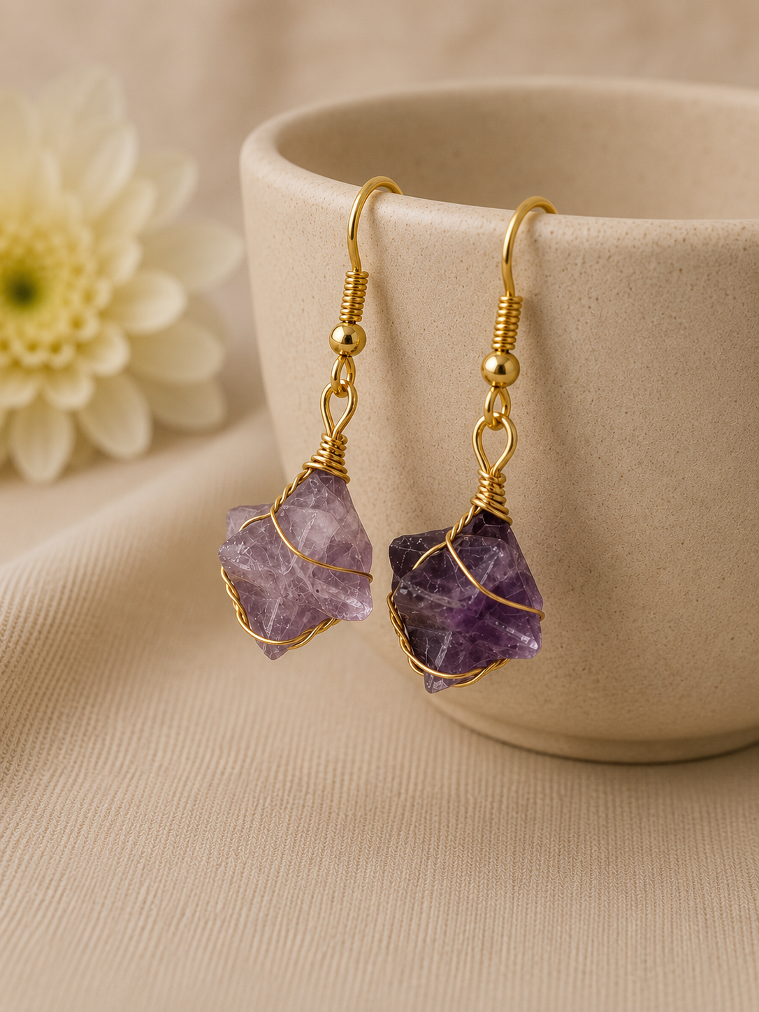 Wire wrapped star gemstone earrings
