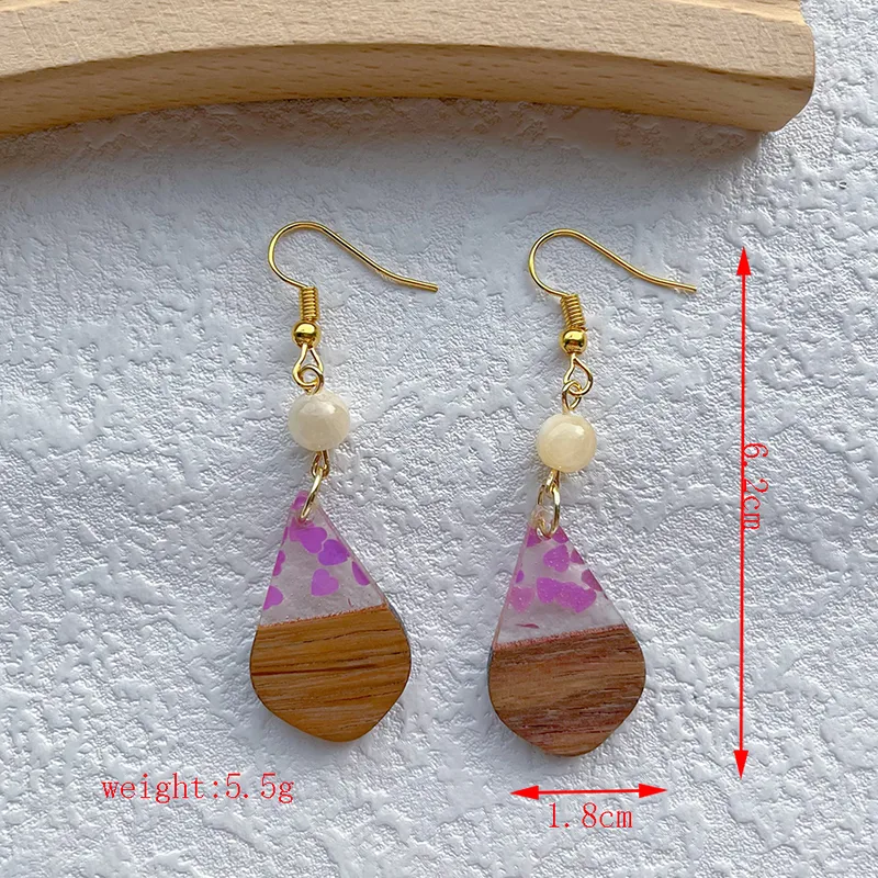 Resin & wood earrings pink